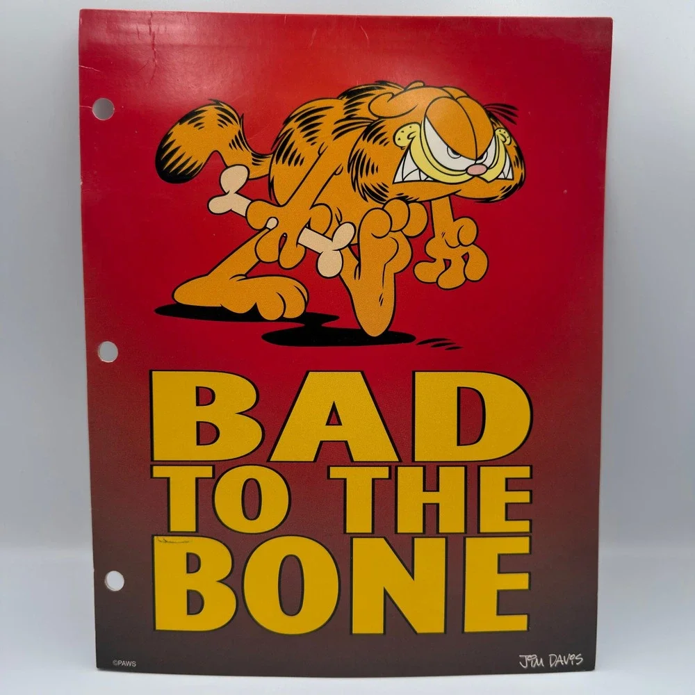Vintage Mead Garfield Bad to the Bone Portfolio Folder 3-Hole Punched 33288 USA